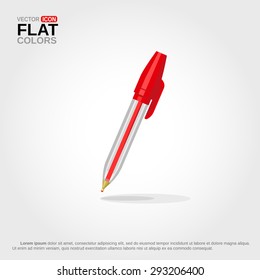 Icon of Red Ball pen with Shadow.  Flat colors only.