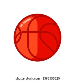 Icon of red basketball ball in flat style. Illustration isolated on white background.