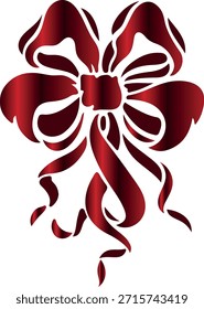 Icono de un arco rojo doblado en forma de flor de cintas delgadas, para diseños de vacaciones, invitaciones, volantes o marcos decorativos