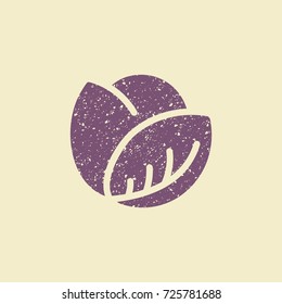 Icon of a red cabbage. Stylized drawing with colored pencils