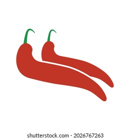 Icon red chili pepper on a green stalk, a spicy seasoning for oriental dishes, isolated on a white background