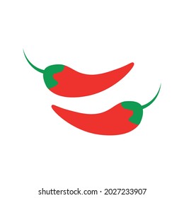 Icon red chili pepper on a green stalk, a spicy seasoning for oriental dishes, isolated on a white background