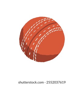 Icono de la pelota roja del grillo. Equipo de cuero atlético con forma redonda para jugar a los deportes. Inventario de caucho con forma de círculo para softbol. Ilustración vectorial aislada plana sobre fondo blanco