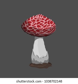 Icon of red fantasy mushroom. Game asset. Magic sprite object. Alchemy item. GUI elements. Vector illustration
