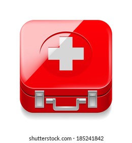 Icon of red first-aid kit on white background