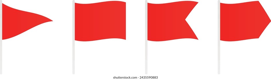 Icono de advertencia de bandera roja peligro en pequeños banderines de diferentes formas