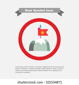 Icon of red fluttering flag on mountain top