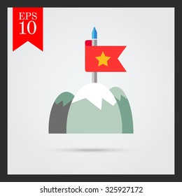 Icon of red fluttering flag on mountain top