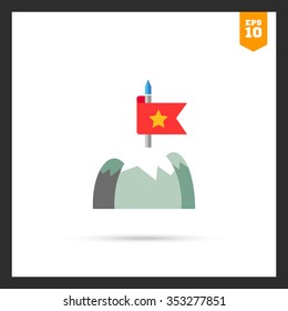 Icon of red fluttering flag on mountain top