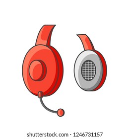 Icon red headphone with microphone. Vector illustration on white background