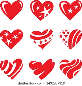 icon red heart flat style, vector