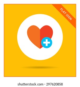 Icon of red heart sign with plus depicting Add to favorites icon