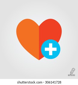 Icon of red heart sign with plus depicting Add to favorites icon