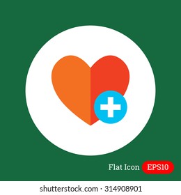 Icon of red heart sign with plus depicting Add to favorites icon