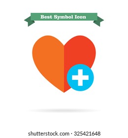 Icon of red heart sign with plus depicting Add to favorites icon