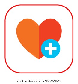 Icon of red heart sign with plus depicting Add to favorites icon