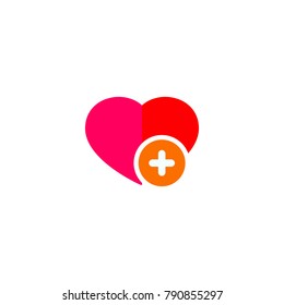 Icon of red heart sign with plus depicting add to favorites icon