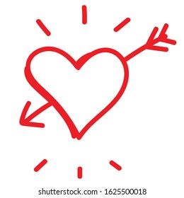 icon red hearts whit arrow for valentine day or wedding