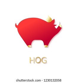 Icon with red hog in flat design on white background. Vector card.