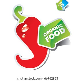 Icon of red hot chili pepper with an arrow by organic food. Vector illustration.