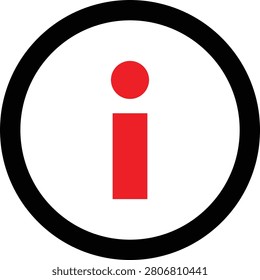Icon of red information symbol inside black circle isolated on transparent background. Represents data, details, guidance, support, help, and facts.