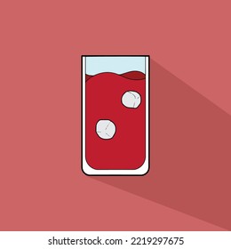 Icon Red Juice with ice Cube Vector 