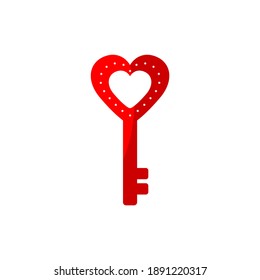 Icono de la llave roja en forma de corazón. Elemento de diseño de San Valentín. Ilustración plana con clave roja