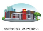 Icon red mcd burger king
store art modern element map road sign symbol logo famous identity city style shop urban 3d flat building street isolated white background design vector template illustration