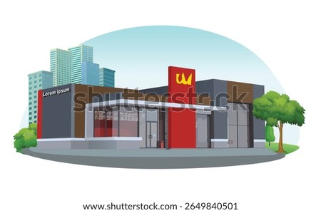 Icon red mcd burger king
store art modern element map road sign symbol logo famous identity city style shop urban 3d flat building street isolated white background design vector template illustration
