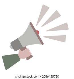 icon with red megaphone with hand for concept design. Flat design. Business concept.