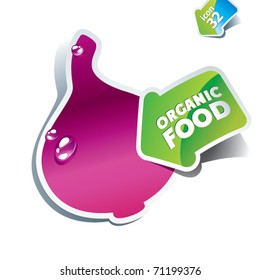 Icon red onion with the arrow by organic food. Vector illustration.