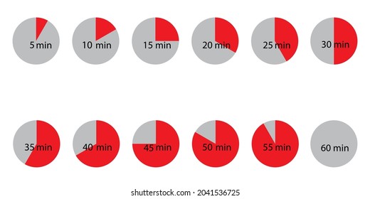 Icon with red part time minutes for web. Red hours set. Timer icon. Clock emblem. Vector illustration. Stock image.