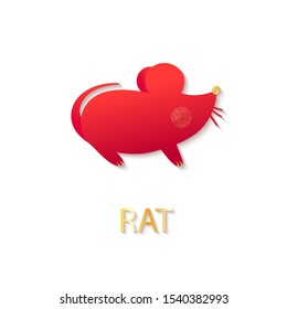 Icon with red rat in flat design on white background. Vector card.