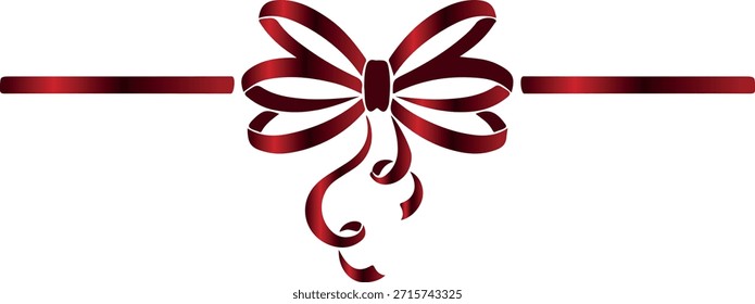 Icono de una cinta roja y un lazo hecho de cintas delgadas, para diseños de vacaciones, invitaciones, volantes o marcos decorativos