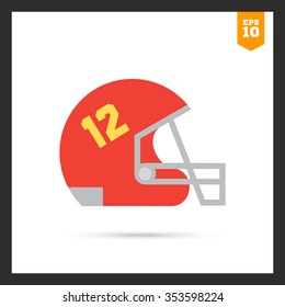 Icon of red rugby helmet with grid and number twelve