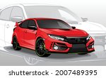 icon red sport car vector template illustration can use logo t shirt, apparel, sticker group community Honda Civic Type R, poster, flyer banner modify auto show, Tokyo drift fast furious movie