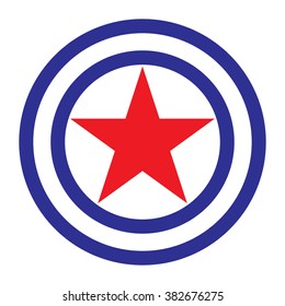 icon, red, star, circle, center, a blue symbol