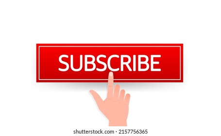 Icon with red subscribe 3D button on white background for web marketing design. Flat deign. Social media element. White background. Vector illustration.