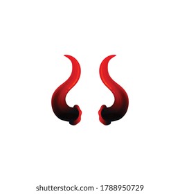 Icon of red swirl realistic devils horns 3d vector illustration isolated on white background. Evil demon costume part or Halloween holiday party headdress element.