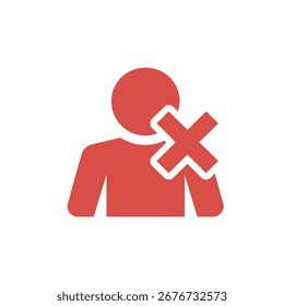 An icon of a red user silhouette with a white-bordered red cross next to it, representing user deletion, removal, account cancellation, or privacy settings.