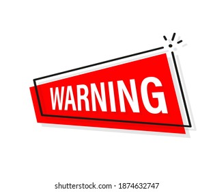Icon with red warning stamp. Speech bubble icon symbol. Important information. Scam alert.