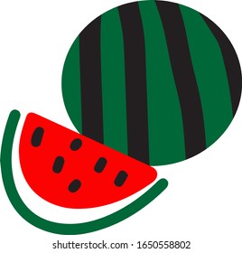 Icon with red watermelon icon on white background for web design. Exotic diet. Organic nutrition vegetarian sign . Fresh fruit. Vacation, summer. Vector illustration