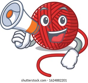 An icon of red wool yarn having a megaphone