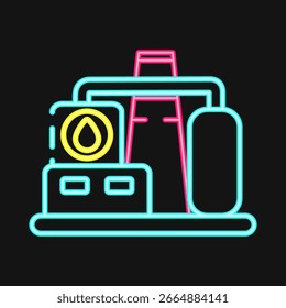 Icon refinery. Oil Industry elements. Icon in neon style.