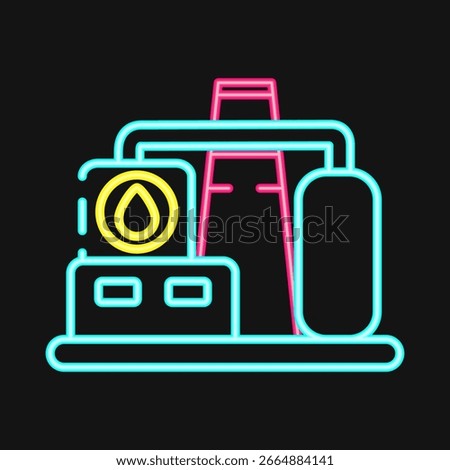 Icon refinery. Oil Industry elements. Icon in neon style.
