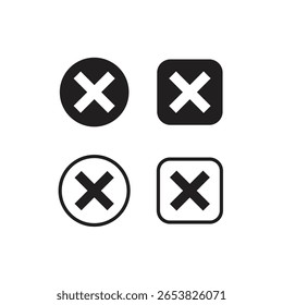 Icon of Rejection: A collection of four distinct icons symbolizing rejection, cancelation, or error in a minimalistic and universally recognizable style,