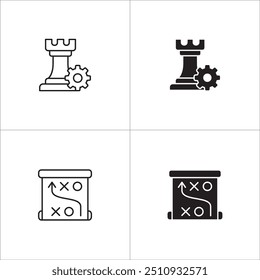 Icon related to business. Contains icons of plan, strategy, rook, setting, setup. vector graphic resource for illustration and user interface in thin line and solid design.