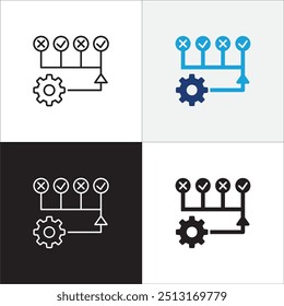 Icon related to business. Contains icons of plan, setting, strategy, option, gear, setup. Vector graphic resource for illustration and user interface in thin line flat design.