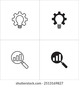 Icon related to business. Contains icons of idea, market, research, chart, magnifier, light bulb. vector graphic resource for illustration and user interface in thin line and solid design.