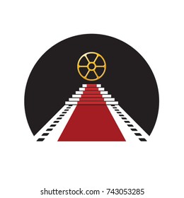 icon related cinema with red carpet and film reel-vector drawing 